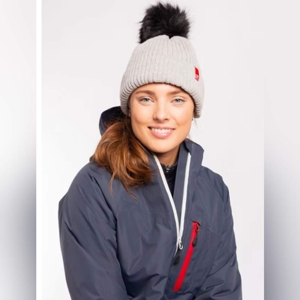 CHICK-FIL-A BRANDED "DREXEL POM POM BEANIE". FLEECE INTERIOR. U.S. ONE SIZE.